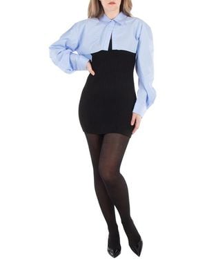 T By Alexander Wang Long Sleeve Ribbed Shirt Dress - Blue