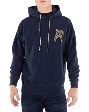 Aries Reverse Column Cotton Hoodie - Blue