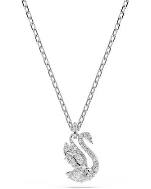 Swarovski Swan Pendant, Mixed Cuts, Swan, Rhodium Plated - Metallic