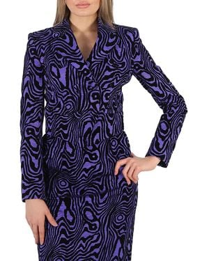 Moschino Ladies Moire Effect Jacquard Blazer, Brand Size 38 (Us Size 4) - Blue