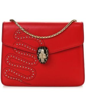 BVLGARI Serpenti Forever Studded Flap Shoulder Bag - Red