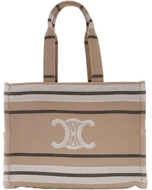 Celine Large Cabas Striped Tote Bag - Natural