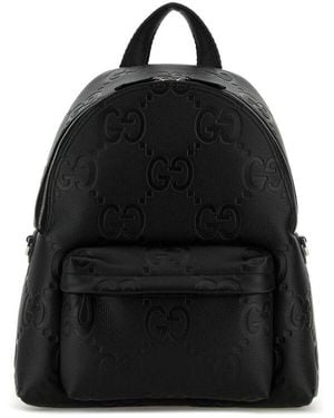 Gucci Jumbo Gg Leather Gg Backpack - Black