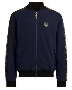 Roberto Cavalli Bomber Jacket With Logo Tape Sleeves - Blue