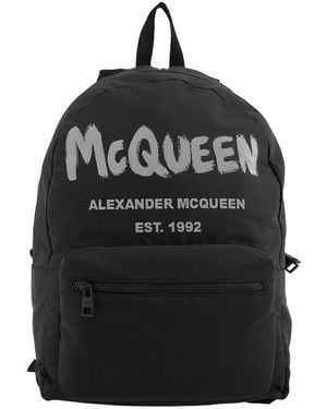 McQueen Graffiti Logo-Print Backpack - Black