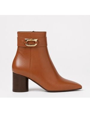 Ferragamo Placida Gancini Ornament Anke Boots - Brown