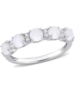 Amour 1 Ct Tgw Opal And Topaz Semi Eternity Ring - Metallic