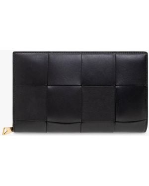 Bottega Veneta Cassette Intrecciato Leather Zip-Around Wallet - Black