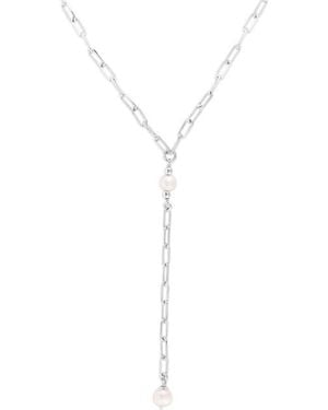 Tresorra Sterling Pearl Paperclip Lariat Necklace - White