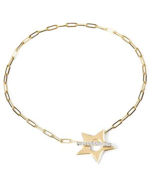 Haus of Brilliance 18K Plated Sterling Diamond Accent Star Charm Paperclip Chain Bracelet - Metallic