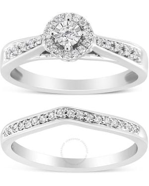 Haus of Brilliance 925 Sterling 1/3 Cttw Diamond Halo And Pave Shank Engagement Ring Set - Metallic