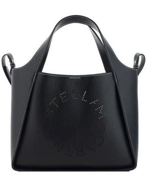 Stella McCartney Perforated Monogram Faux Leather Shoulder Bag - Black