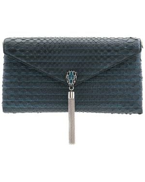 BVLGARI Metallic Python Serpenti Forever Tassel Clutch - Blue