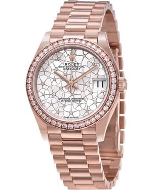 Rolex Datejust 31 Silver Floral Motif Diamond Dial 18kt Everose Gold President Watch - Gray