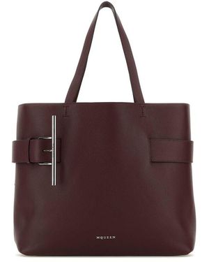 McQueen Tyrian Leather T-Bar Shopping Bag - Red