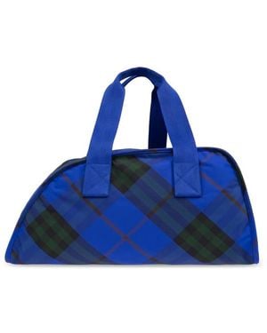 Burberry Medium Shield Check Pattern Duffle Bag - Blue