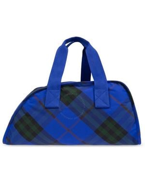 Burberry Medium Shield Check Pattern Duffle Bag - Blue