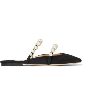 Jimmy Choo Amaya Pearly Two-Band Suede Flats, Brand Size 34 Us - Black