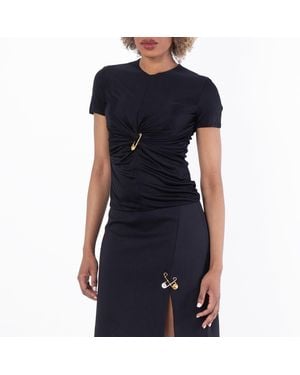 Versace Safety Pin Gathered Viscose Top - Blue