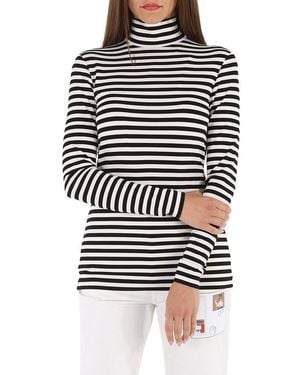 Burberry Ladies Striped Stretch Jersey Turtleneck Top - Black