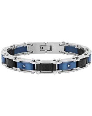 Robert Alton Diamond Accent Stainless Steel And Carbon Fibre With Finish Bracelet - Blue
