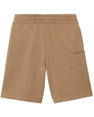 Burberry Raphael Logo Embroidered Cotton Shorts - Natural