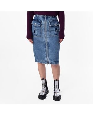 Bally Hilda Zip-Front Denim Midi Skirt, Brand Size 40 Us - Blue