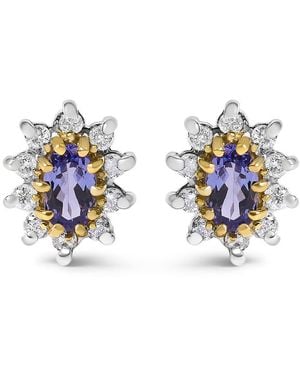 Haus of Brilliance 14K 1/4 Cttw Diamond And Tanzanite Sunburst Halo Stud Earrings (K-L Colour, I1-I2 Clarity) - Blue