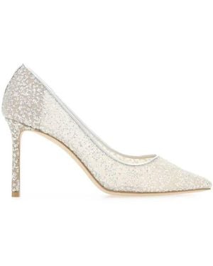 Jimmy Choo Romy 85 Glitter Tulle Metallic Court Shoes, Brand Size 34 Us - White