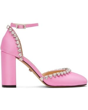 Mach & Mach Audrey 95 Crystal Heart Satin Court Shoes - Pink