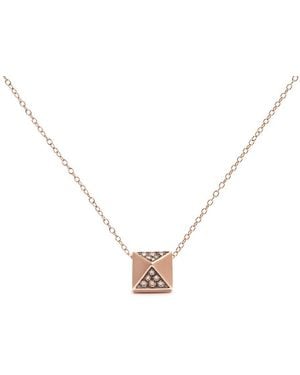 Haus of Brilliance 14K Rose 1/4 Cttw Diamond Matte Finished Pyramid Pendant Necklace - Metallic