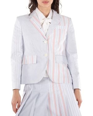 Thom Browne Ladies Patchwork Striped Cropped Blazer - White
