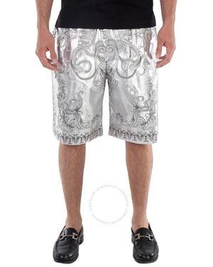 Versace Baroque Print Silk Twill Shorts, Brand Size 50 (Us - Grey
