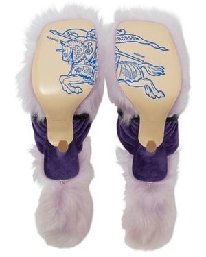 Burberry Shearling Step Post 105 Heel Sandals, Brand Size 36 Us - Purple