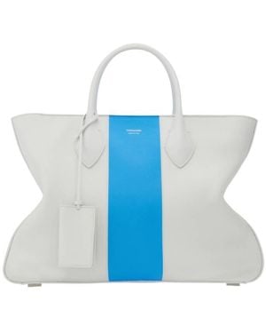 Ferragamo Striped Leather Tote Bag - Blue
