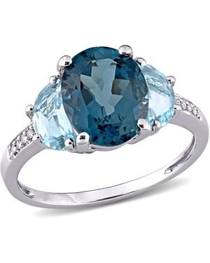 Amour 4 1/2 Ct Tgw London And Sky Topaz And Diamond 3-Stone Ring - Blue