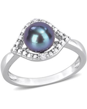 Amour 7-7.5Mm Freshwater Cultured Pearl And Topaz Halo Ring - Metallic