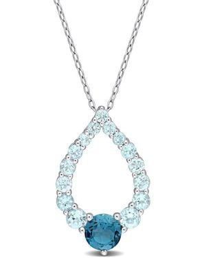 Amour 2 3/4 Ct Tgw London Topaz And Sky Topaz Graduated Open Teardrop Pendant With Chain - Blue