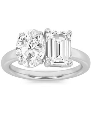 Mure And Co 3Ctw Emerald Shaped Lab Grown Diamond (F/Vs) Toi Et Moi Engagement Ring - White