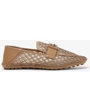 Fendi Ff Baguette Perforated Leather Driving Loafers, Brand Size 40 Us - Brown