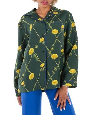 Burberry Dandelion-Print Silk Pyjama Shirt, Brand Size 8 Us - Green