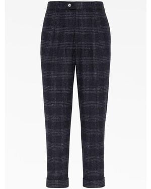 Brunello Cucinelli Anthracite Plaid Tailored Trousers, Brand Size 54 (Us - Blue