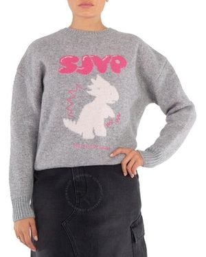 SJYP Ladies Jacquard Dino Knit Pullover - Grey