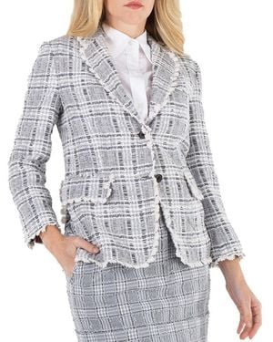 Thom Browne Ladies Med Prince Of Wales Chenille Tweed Wave Classic Sport Coat, Brand Size 38 (Us - Grey