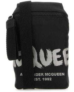 McQueen Fabric Mcqueen Graffiti Crossbody Bag Blackoffwhite Borse A Tracolla