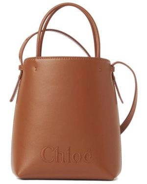 Chloé Micro Sense Leather Tote Bag - Brown