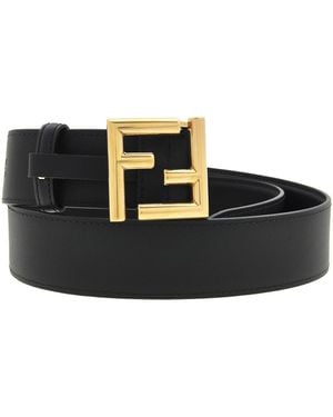 Fendi Leather Ff Buckle Belt - Black