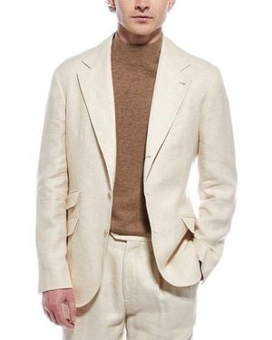 Brunello Cucinelli Ivory Linen Wool Blend Blazer, Brand Size 46 (Us - Natural