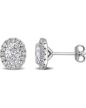 Created Forever 1 7/8Ct Tw Oval-Cut Lab-Grown Diamond Halo Stud Earrings - Metallic