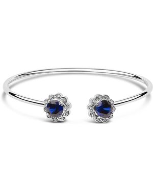 Haus of Brilliance Sterling Diamond Accent Created Sapphire Floral Design Bangle Bracelet - Blue